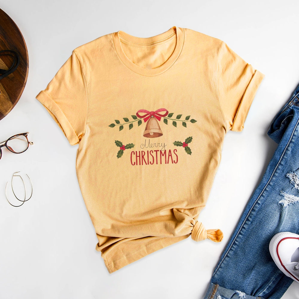 Cute Christmas Patterns Round Neck T-shirt - Adorable Holiday Attire - podsforgirl 