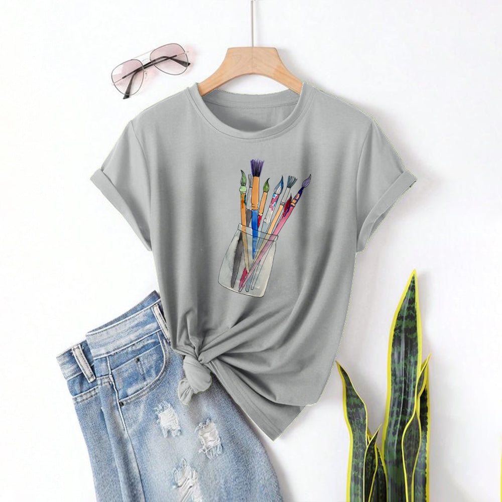 Women Round Neck Short Sleeve Fashion Simple and comfortable Casual Daily T-Shirt - podsforgirl 