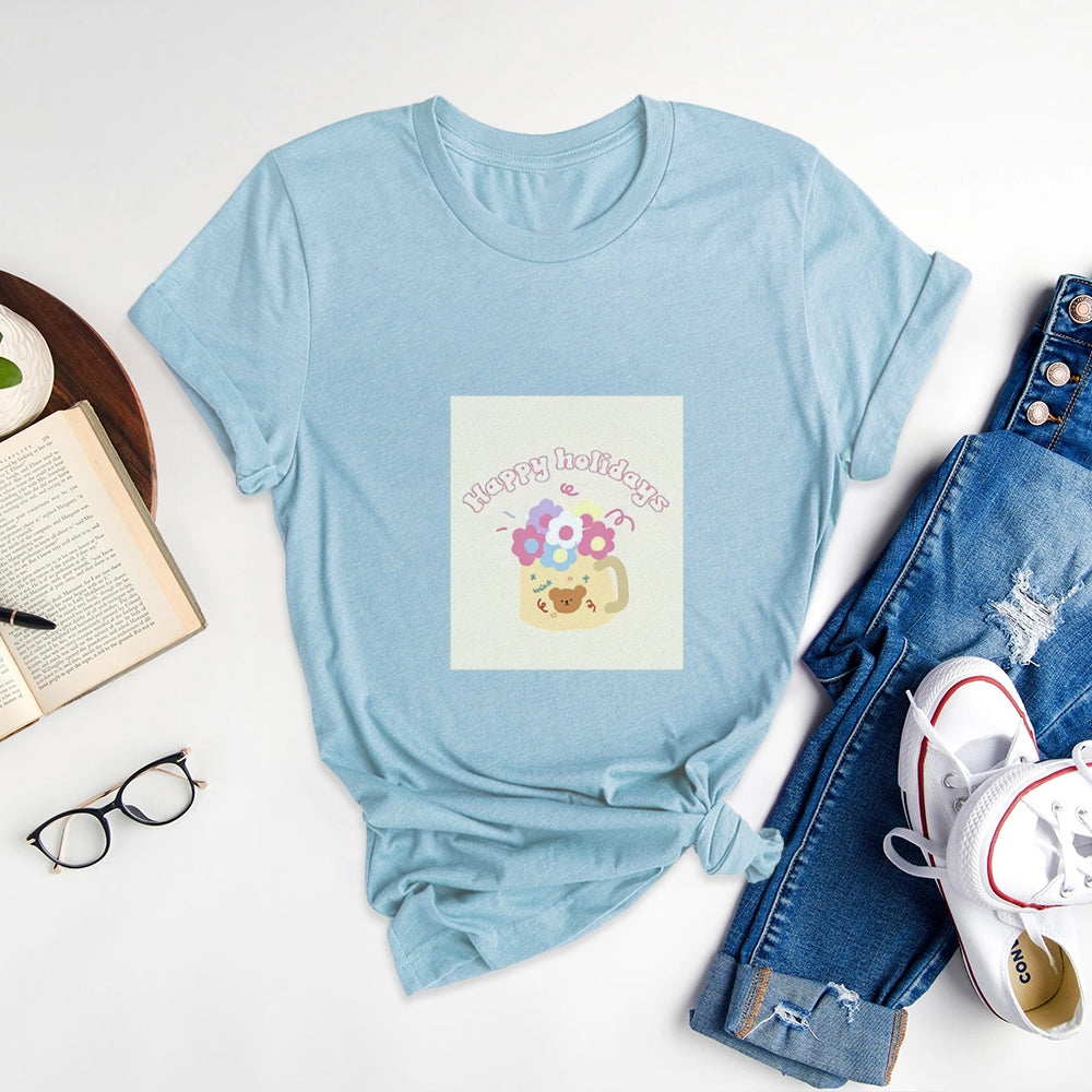 Fresh Printed Round Neck T-Shirts, Bring Summer Coolness - podsforgirl 