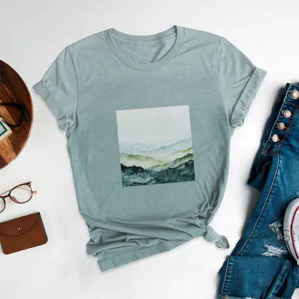 Scenery Printed Round Neck T-Shirts, Appreciate the Beauty of Nature - podsforgirl 