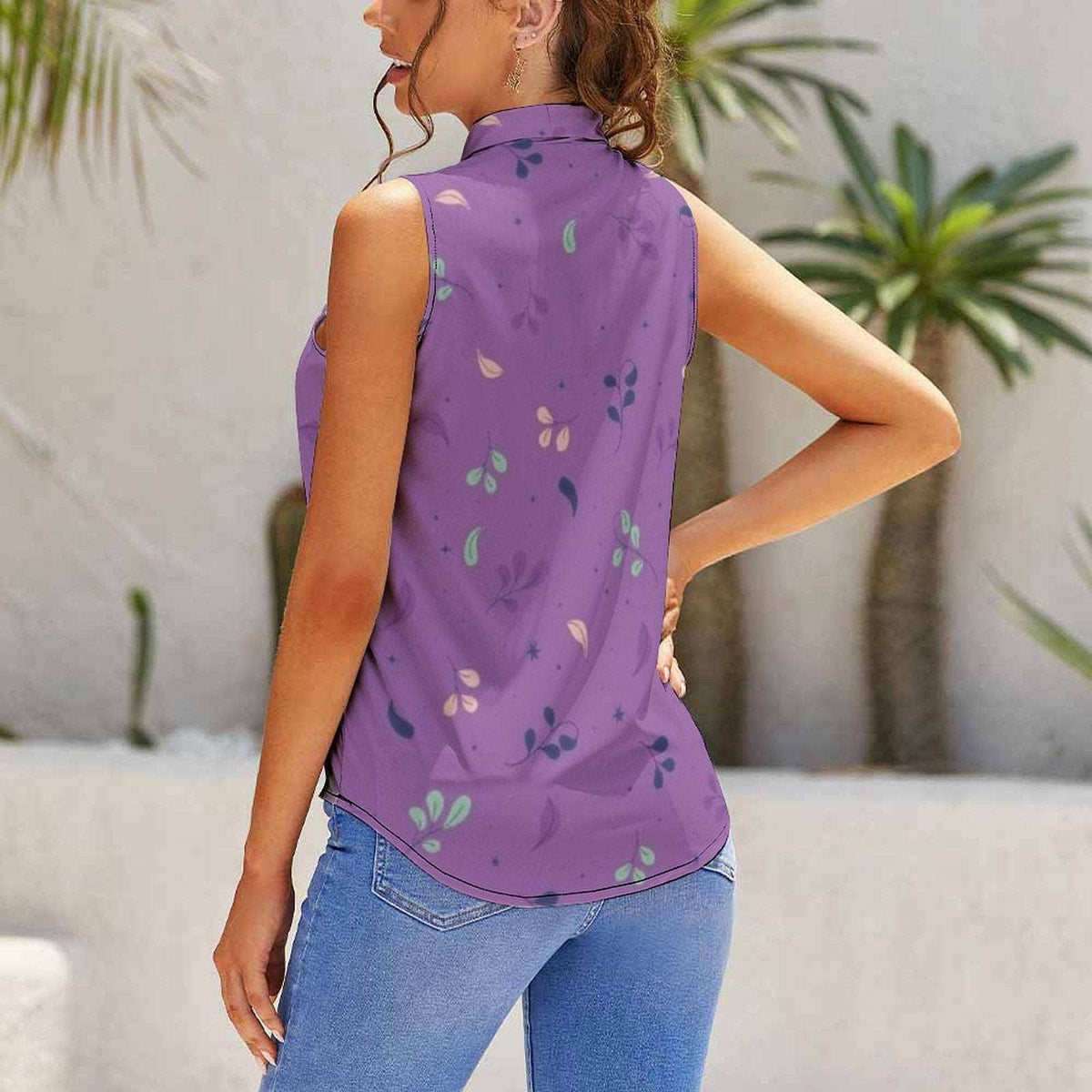 Women's Sleeveless Shirt with Bow Tie Design.