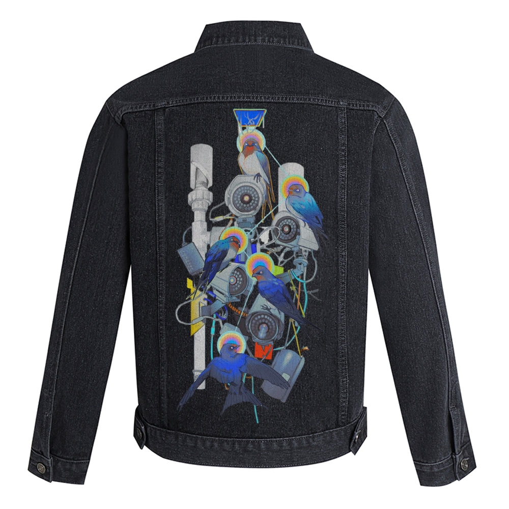 Abstract Watercolor Print Denim Jacket: Fluid Artistry for Your Look - podsforgirl 