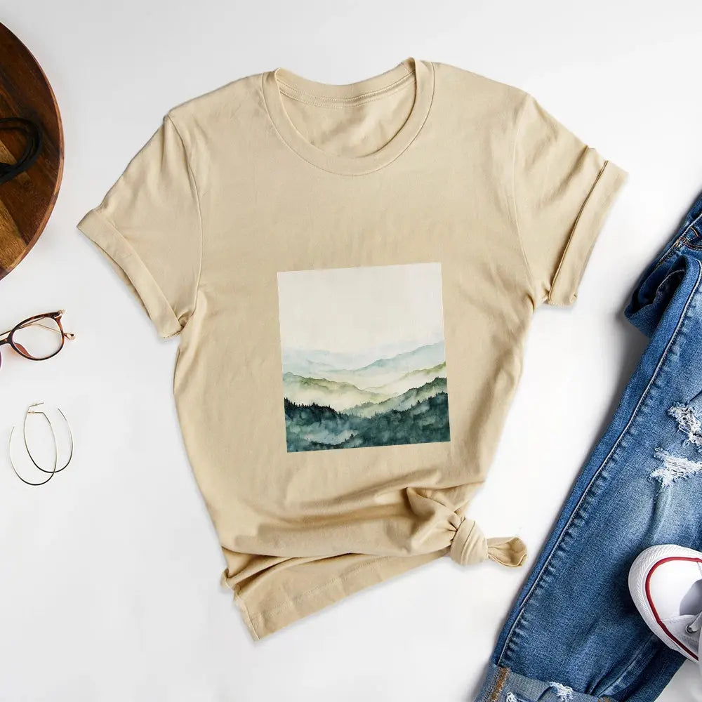 Scenery Printed Round Neck T-Shirts, Appreciate the Beauty of Nature - podsforgirl 