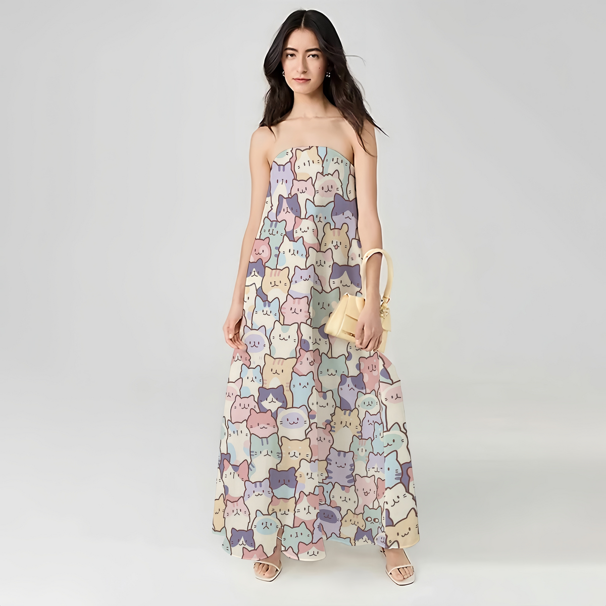 Smart Cotton and Linen Strapless Maxi Dress, Dance the Beat of Youth - podsforgirl 