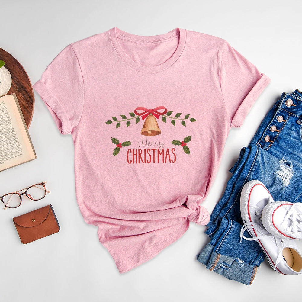 Cute Christmas Patterns Round Neck T-shirt - Adorable Holiday Attire - podsforgirl 