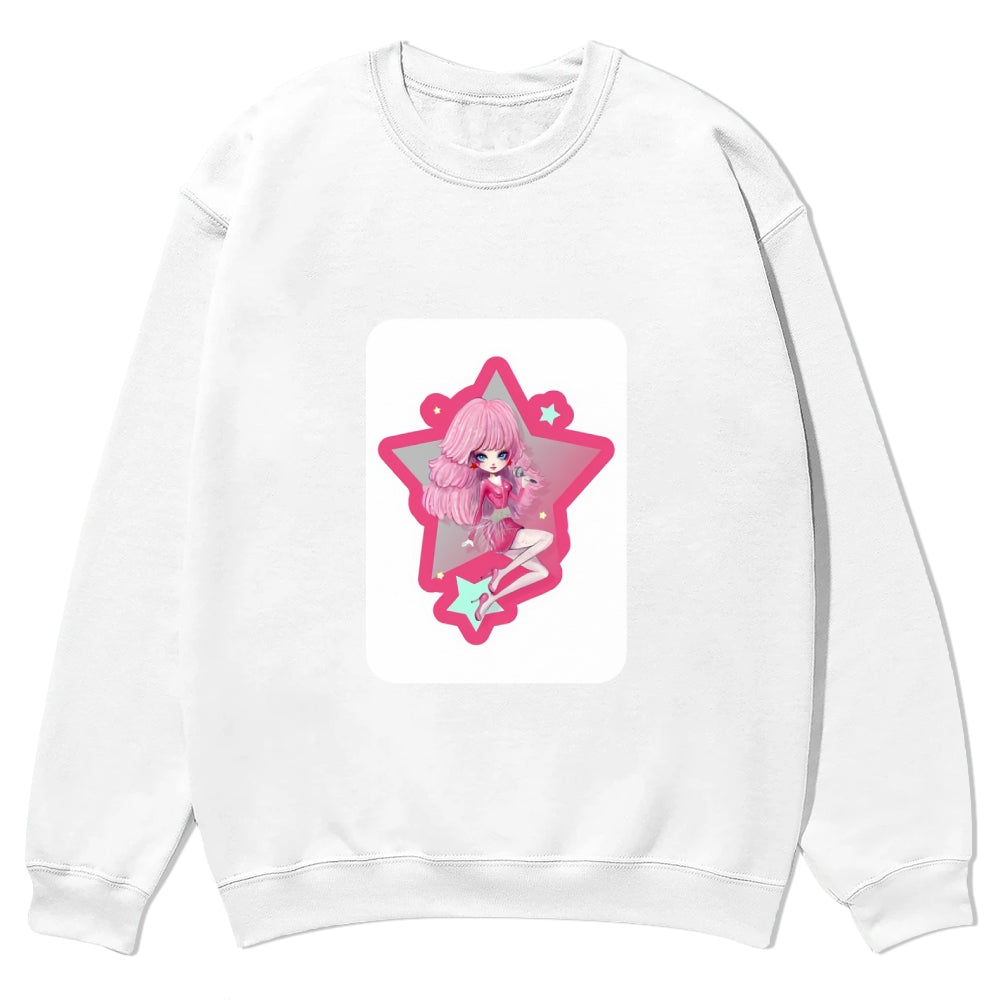 Cute Cartoon Printed Customizable Round Neck Sweatshirt - podsforgirl 