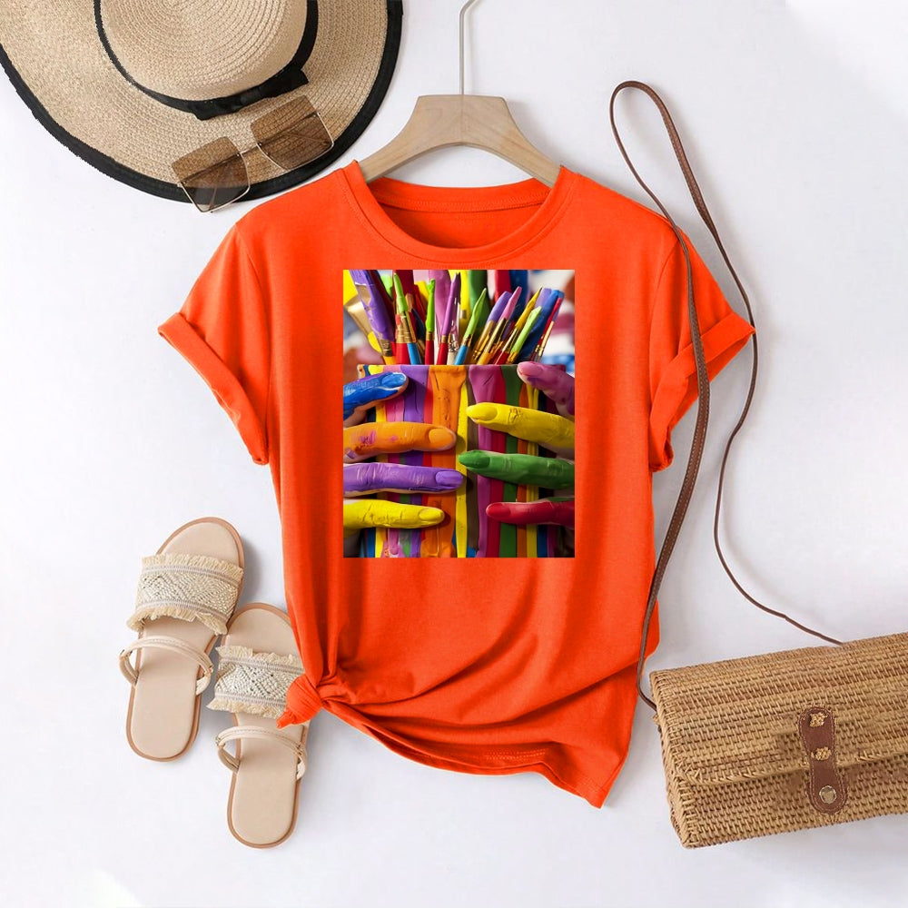 Women Round Neck Short Sleeve Fashion Simple and comfortable Casual Daily T-Shirt - podsforgirl 