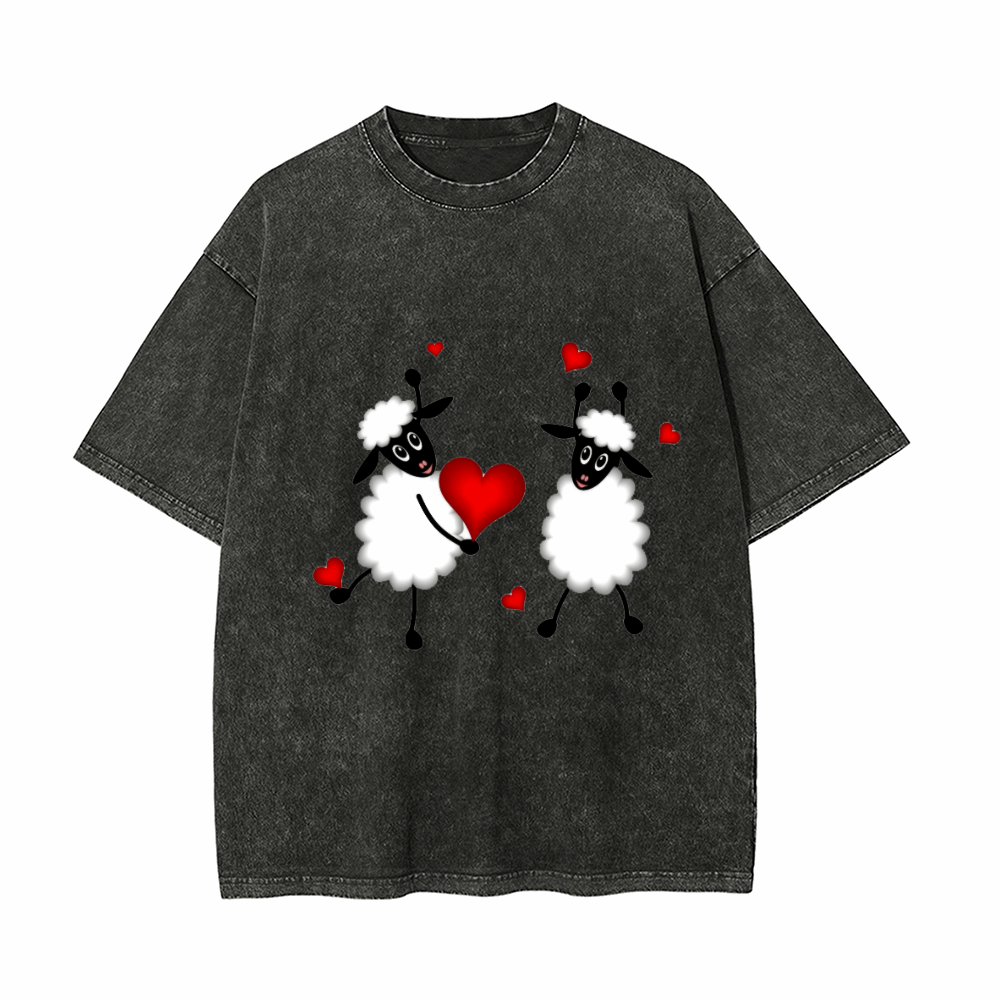 Sweet Valentine's Day Couple Round Neck Short Sleeve T-shirts.