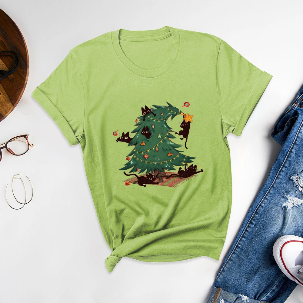 Fun Christmas Designs Round Neck T-shirt - Make the Season Merry - podsforgirl 