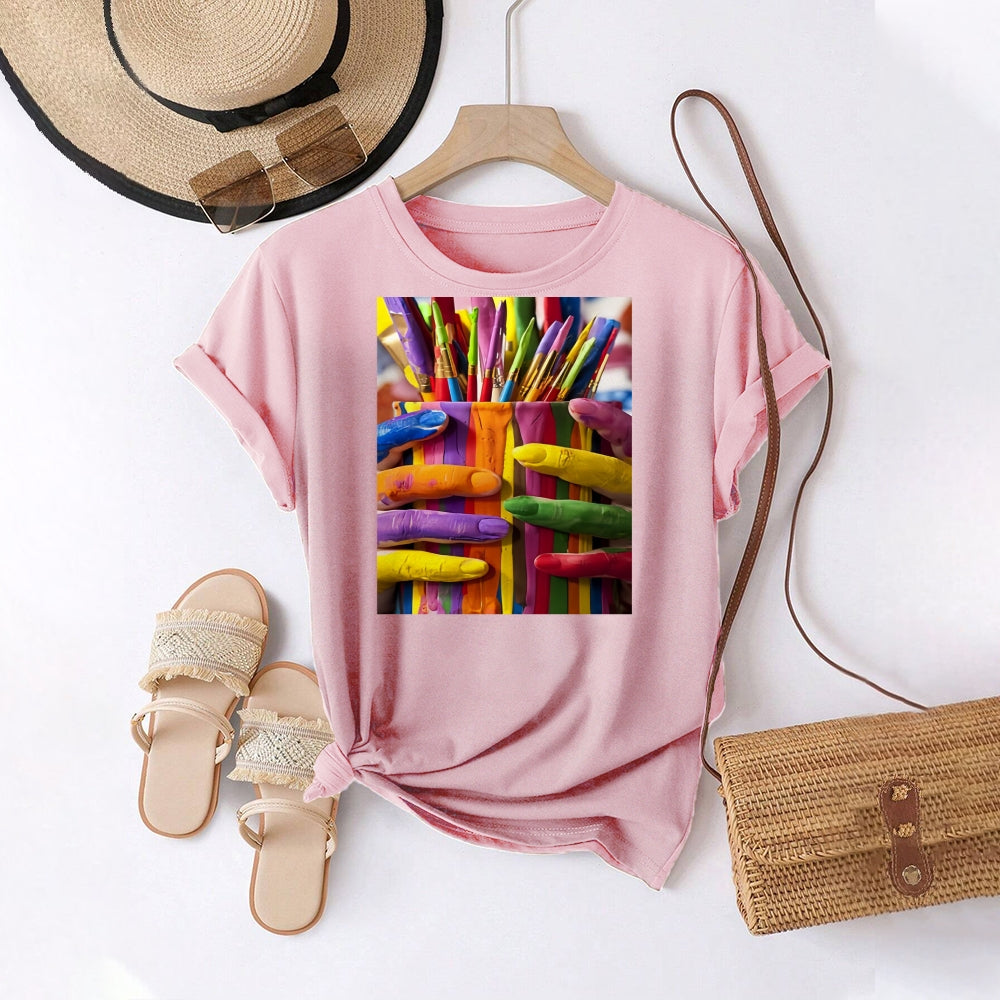 Women Round Neck Short Sleeve Fashion Simple and comfortable Casual Daily T-Shirt - podsforgirl 