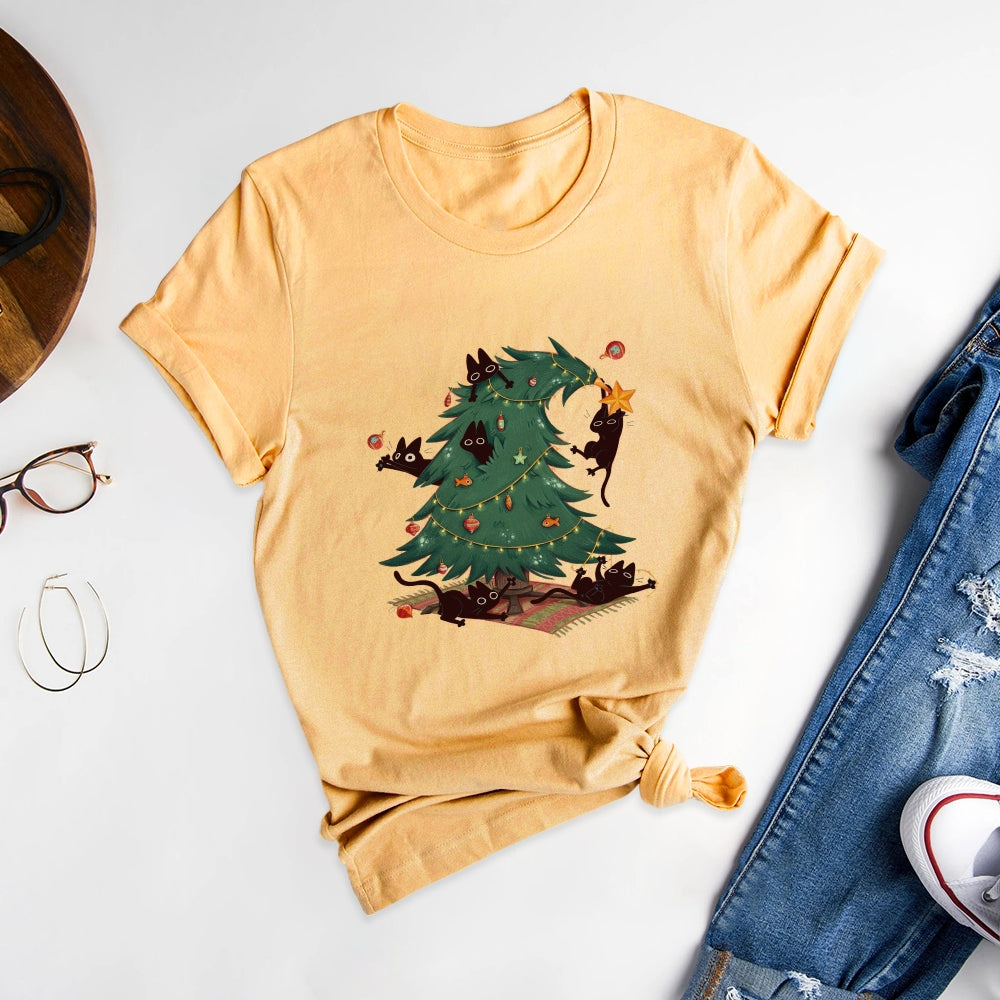 Fun Christmas Designs Round Neck T-shirt - Make the Season Merry - podsforgirl 