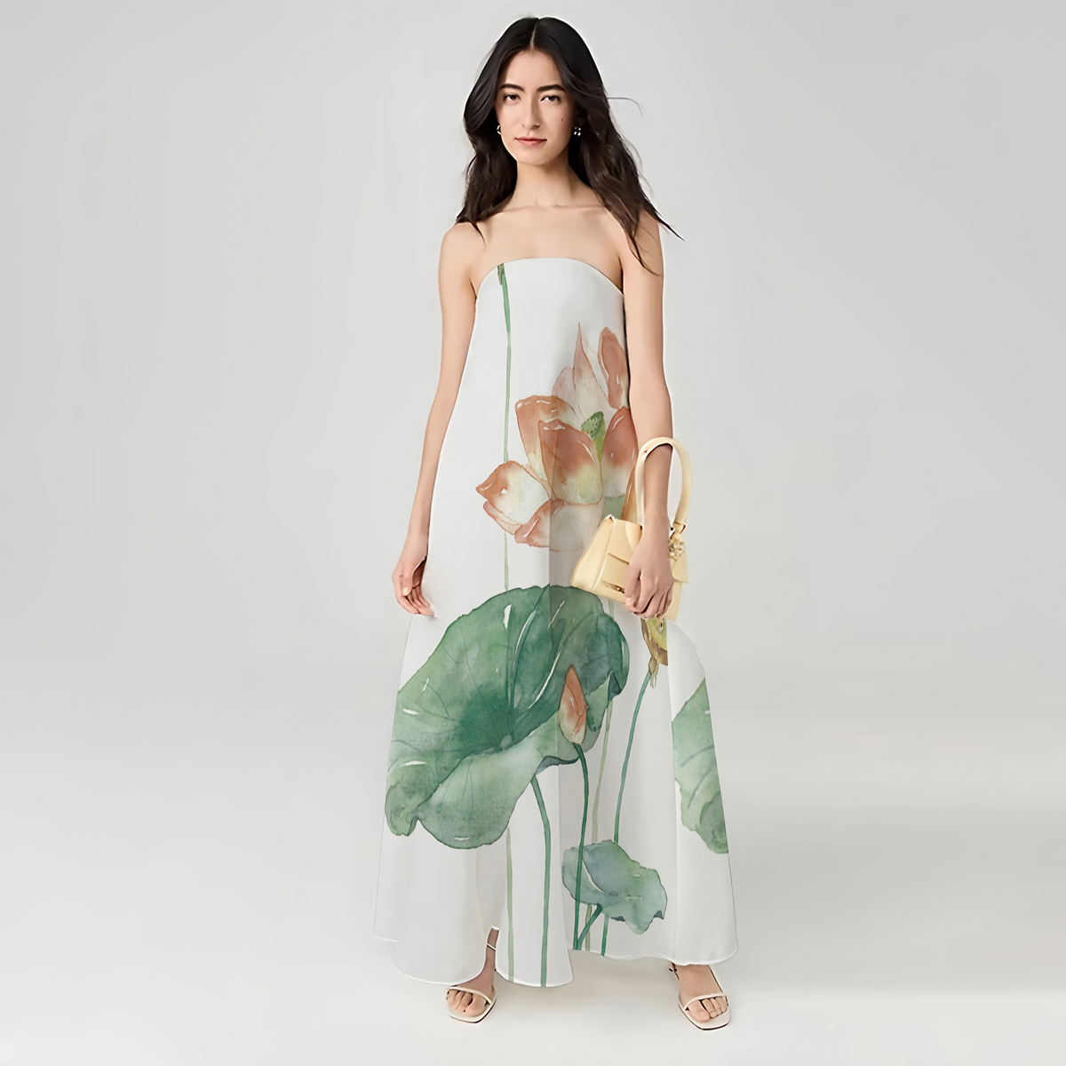 Aesthetic Cotton and Linen Strapless Maxi Dress, Create Dreamy Wonderland - podsforgirl 