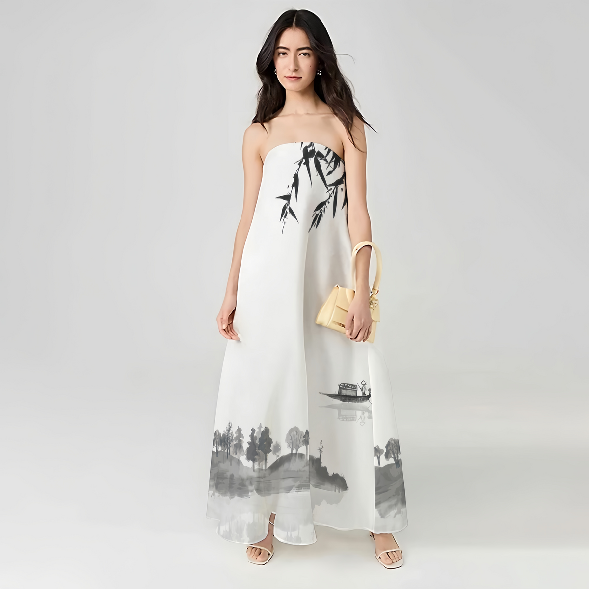 Simple Cotton and Linen Strapless Maxi Dress, Interpret Plain Elegance - podsforgirl 