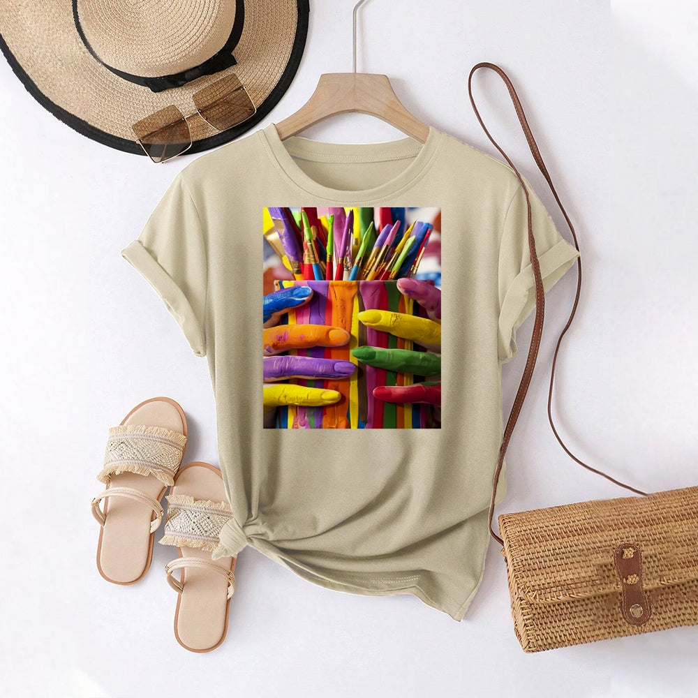 Women Round Neck Short Sleeve Fashion Simple and comfortable Casual Daily T-Shirt - podsforgirl 