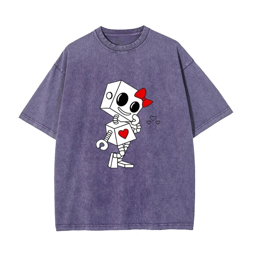 Lovely Robot Matching Couple T-Shirt for Husband Wife, Pure Cotton Matching T-Shirt for Lover