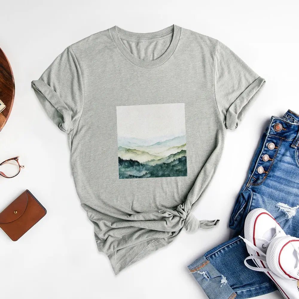 Scenery Printed Round Neck T-Shirts, Appreciate the Beauty of Nature - podsforgirl 