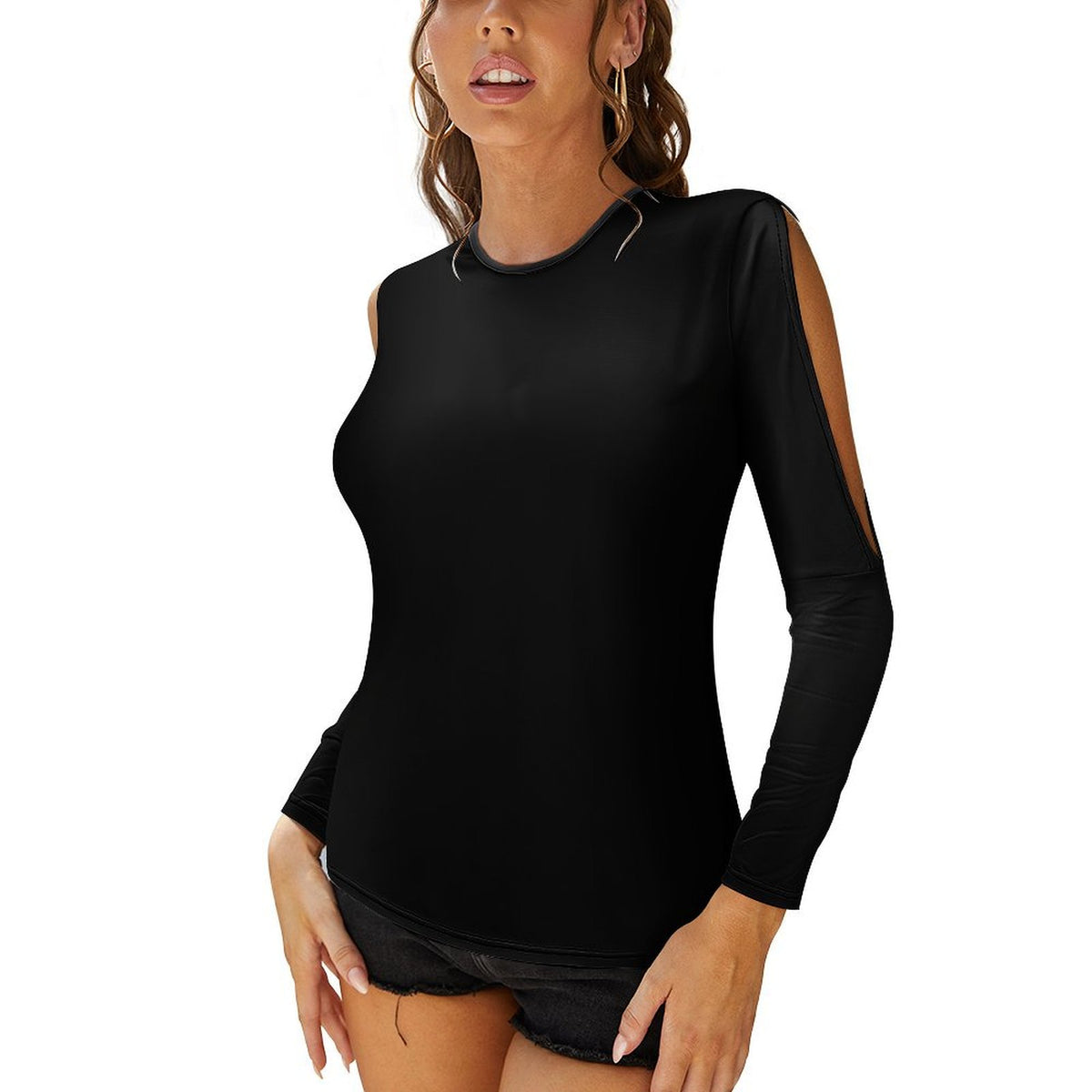 Fashionable Round Neck Off-Shoulder T-shirt - A Wardrobe Essential.