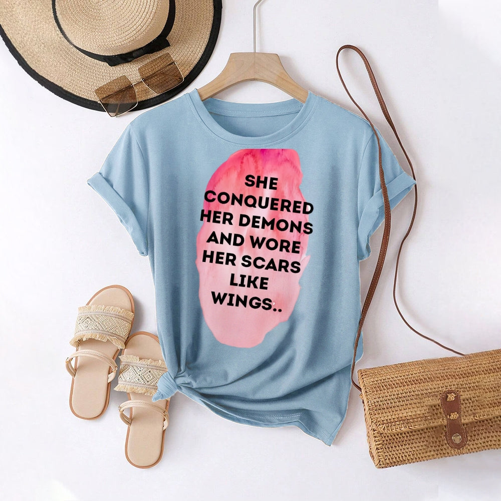 Women Round Neck Short Sleeve Fashion Simple and comfortable Casual Daily T-Shirt - podsforgirl 