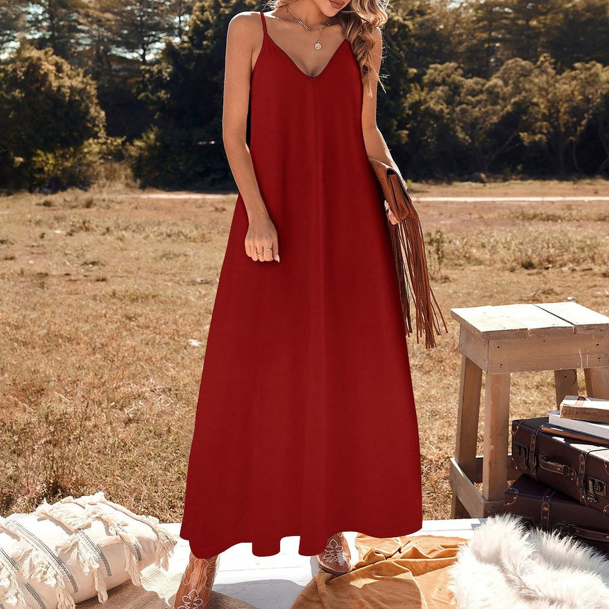 Elegant Spaghetti Strap Maxi Dress