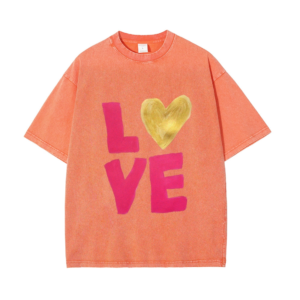 Cute and Comfy Water-Washed Valentine's Day Couple T-Shirts