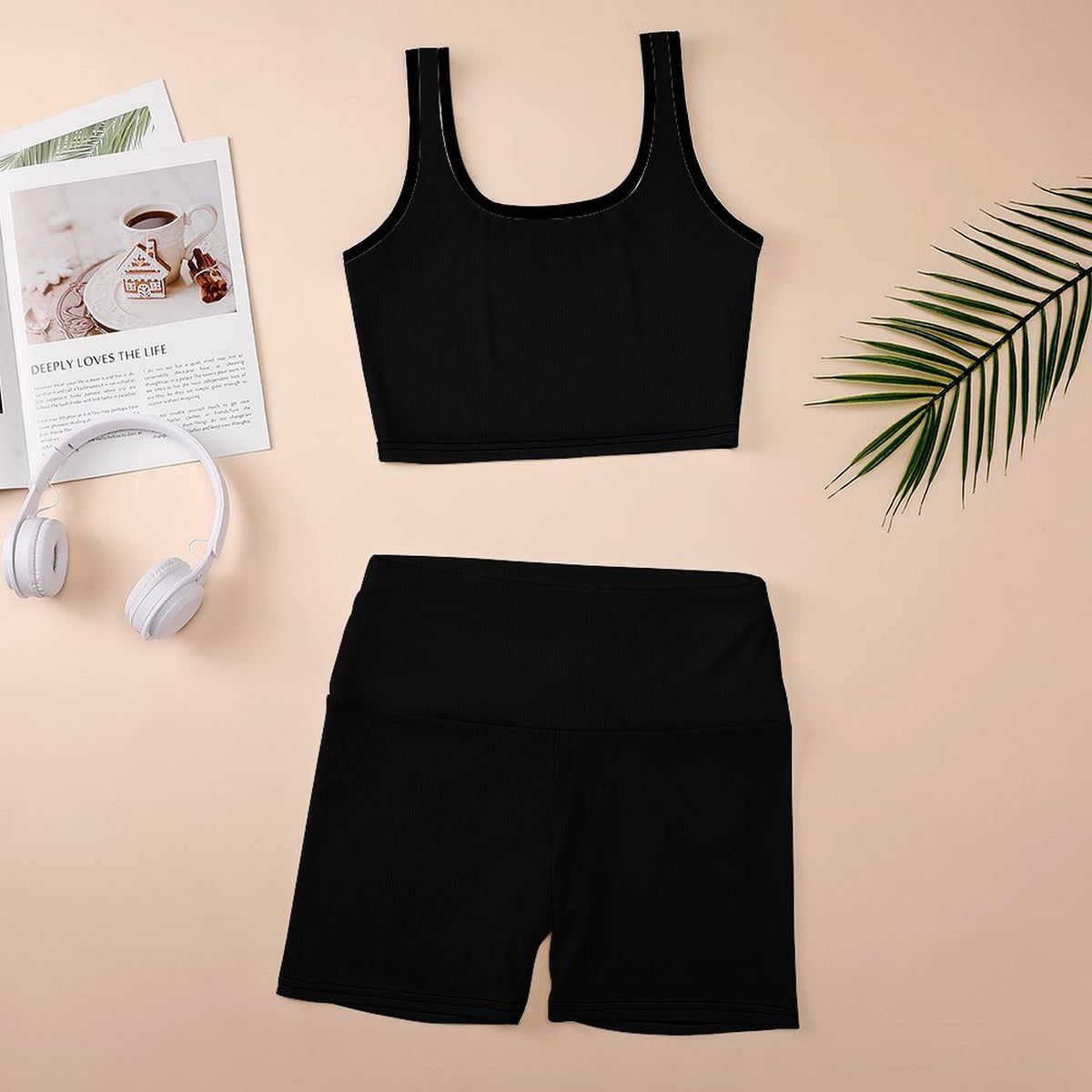 2-Piece Yoga Set: Comfortable Sleeveless Top and High-Waisted Shorts.