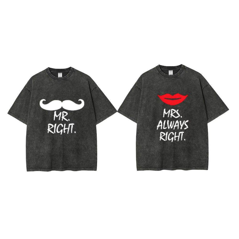 Mr. Mrs Always Right Couple T- Shirts, Matching Couple T-Shirt for Husband Wife.