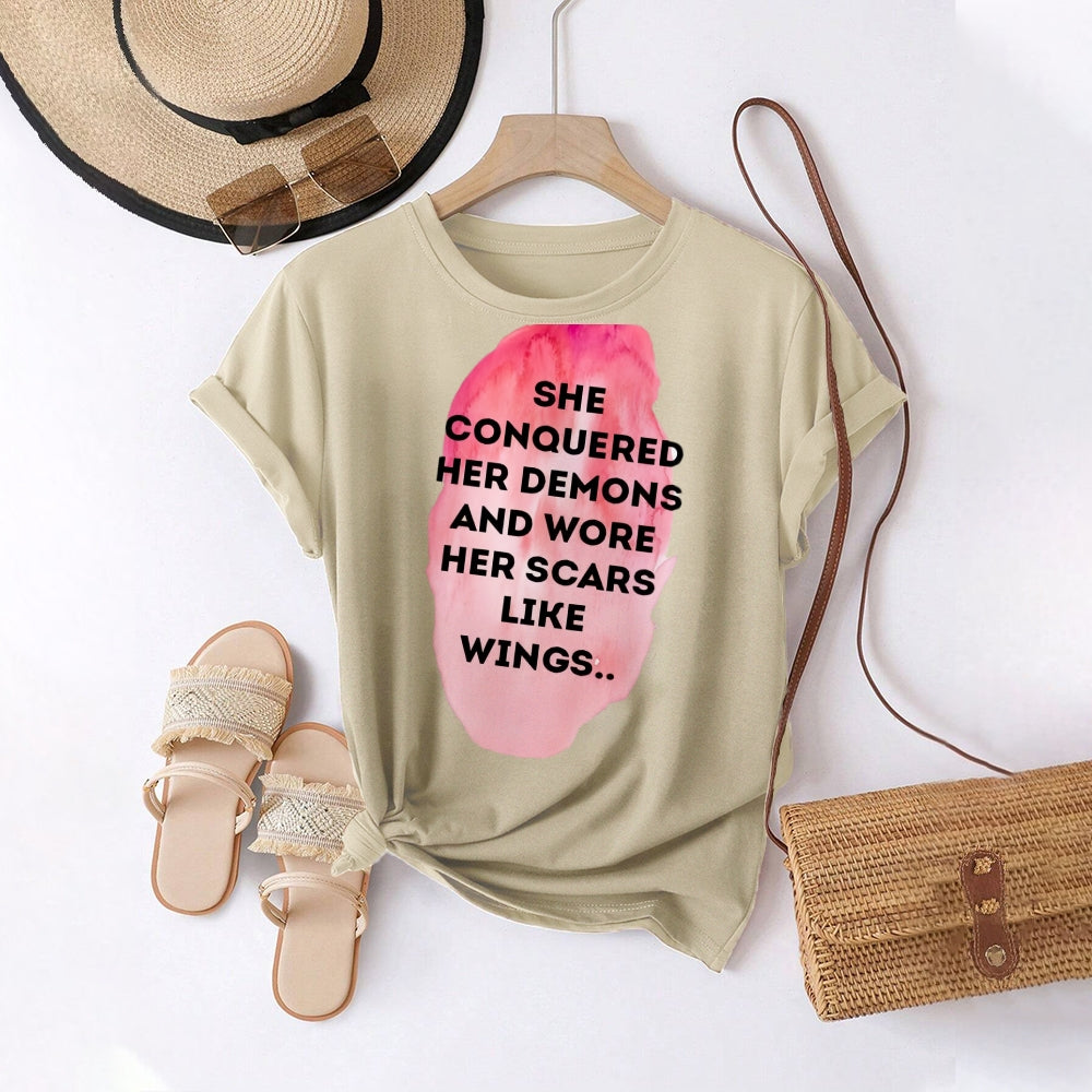 Women Round Neck Short Sleeve Fashion Simple and comfortable Casual Daily T-Shirt - podsforgirl 