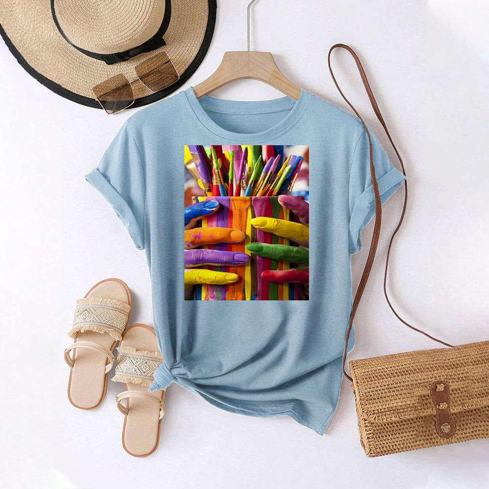 Women Round Neck Short Sleeve Fashion Simple and comfortable Casual Daily T-Shirt - podsforgirl 