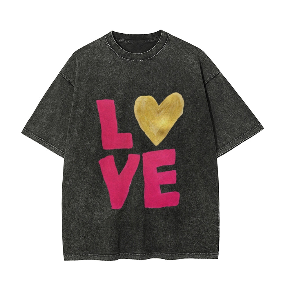 Cute and Comfy Water-Washed Valentine's Day Couple T-Shirts