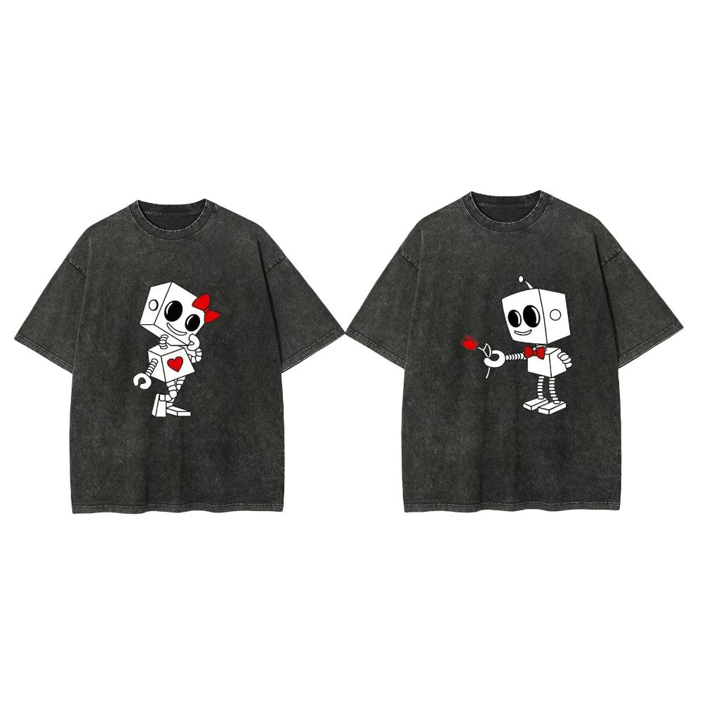 Lovely Robot Matching Couple T-Shirt for Husband Wife, Pure Cotton Matching T-Shirt for Lover