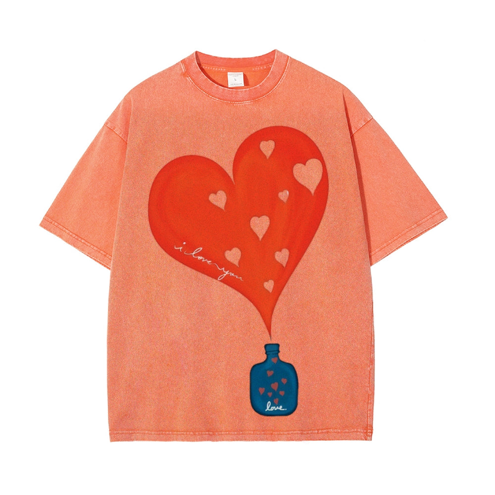 Heartfelt Valentine's Day Couple T-Shirts in Washed Cotton - Podsforgirl