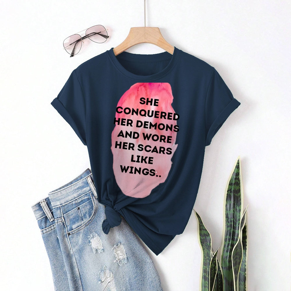 Women Round Neck Short Sleeve Fashion Simple and comfortable Casual Daily T-Shirt - podsforgirl 