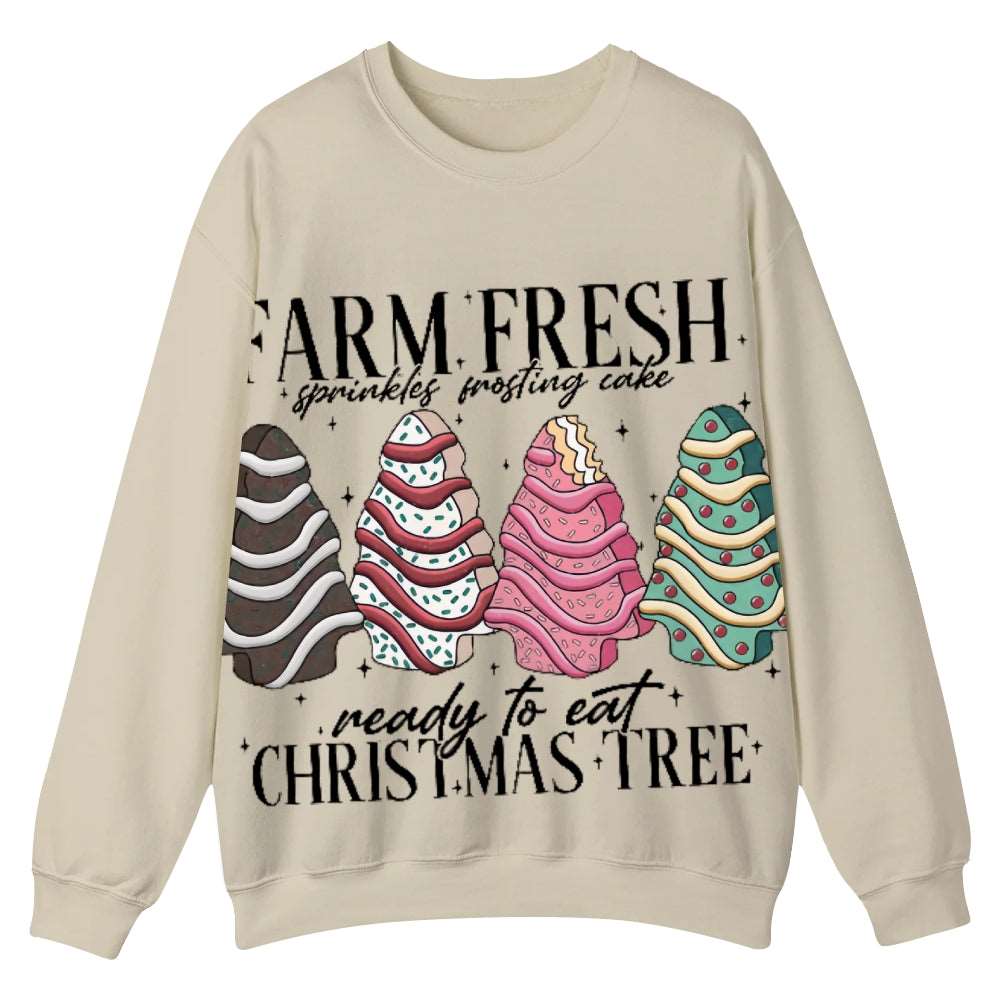 Artistic Christmas Round-Neck Sweatshirt: A Canvas of Holiday Serenity - podsforgirl 